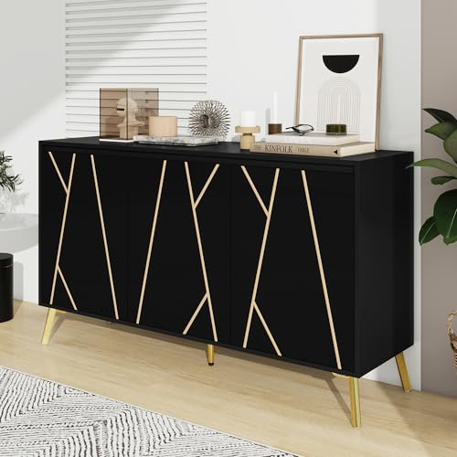 Generisch Aparador de 3 puertas de estilo moderno, sin mango, para comedor, sala de estar, cocina, armario buffet (negro)