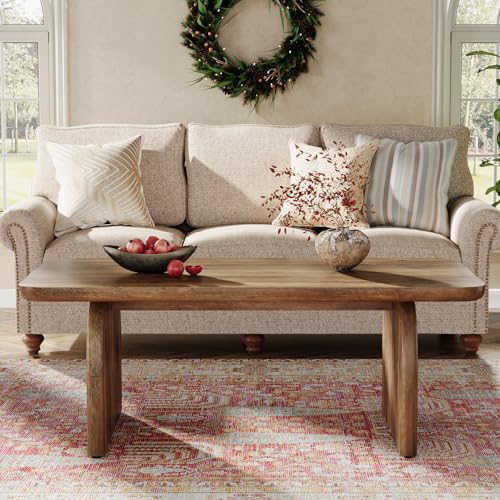Tribesigns Rectangle Coffee Table, 47-Inch Wood Rectangular Living Room Table, Farmhouse Accent Center Low Cocktail Tea Table with Sturdy Base & Rounded Corners, Easy Assembly (Rustic Brown) - Image 3