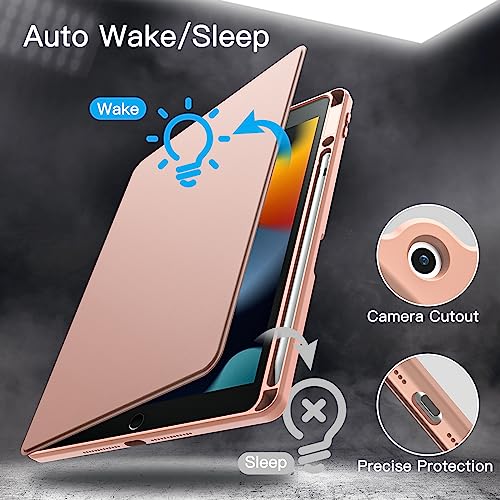 Image of JETech Rotating Cover Case for iPad 9 /8 /7 (10.2-Inch, 2021 /2020 /2019 Model, 9th /8th /7th Generation) with Pencil Holder, 360 Degree Rotation Protective Stand Cover Clear Back (Rose Gold)