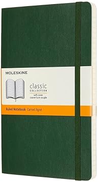 Moleskine Classic Notebook, Soft Cover, Large 5" x 8.25" Squared/Grid, Myrtle Green, 192 Pages