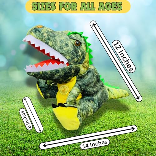 Image of Chi-Chimpu's Open Mouth Tyrannosaurus Dinosaur Hand Puppet for Kids | Soft Plush Animal Puppet for Storytelling Fun Learning Puppets Toy with Movable Mouth | Interactive Pretend Play | Forest Green