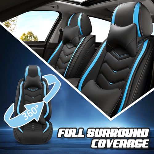 Image of ADERN Car Seat Covers for Jeep Wrangler 2000-2026, Premium Nappa Leather Car Seat Cover, Stylish Sport Seat Covers, Automobile Seat Cover Sets.(Luxury 2 Seats /Black Blue)