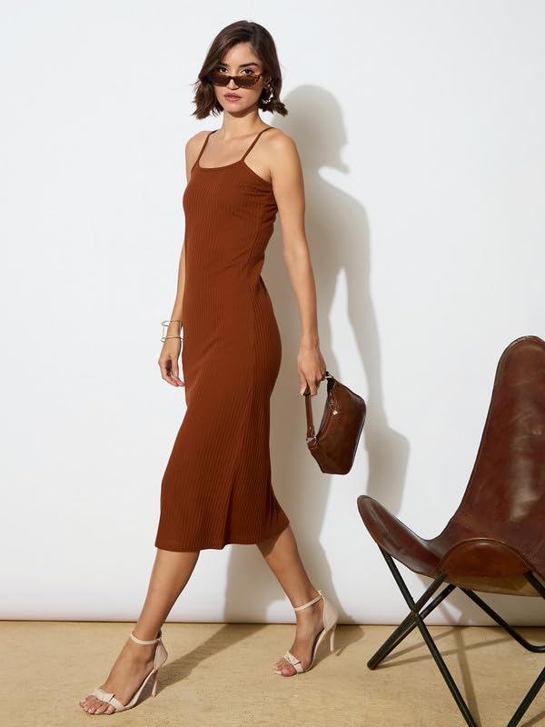 Image of barcino Black Rib Strappy Slip-on Dress