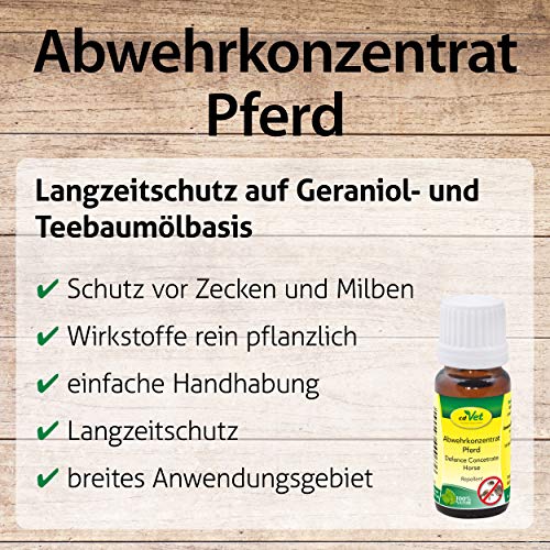 cdVet Naturprodukte Abwehrkonzentrat Pferd 50 ml - Schutz vor Zecken&Milben - rein pflanzlich - Langzeitschutz - einfache Handhabung - auf Geraniol- und Teebaumölbasis - ätherische Öle -, 15