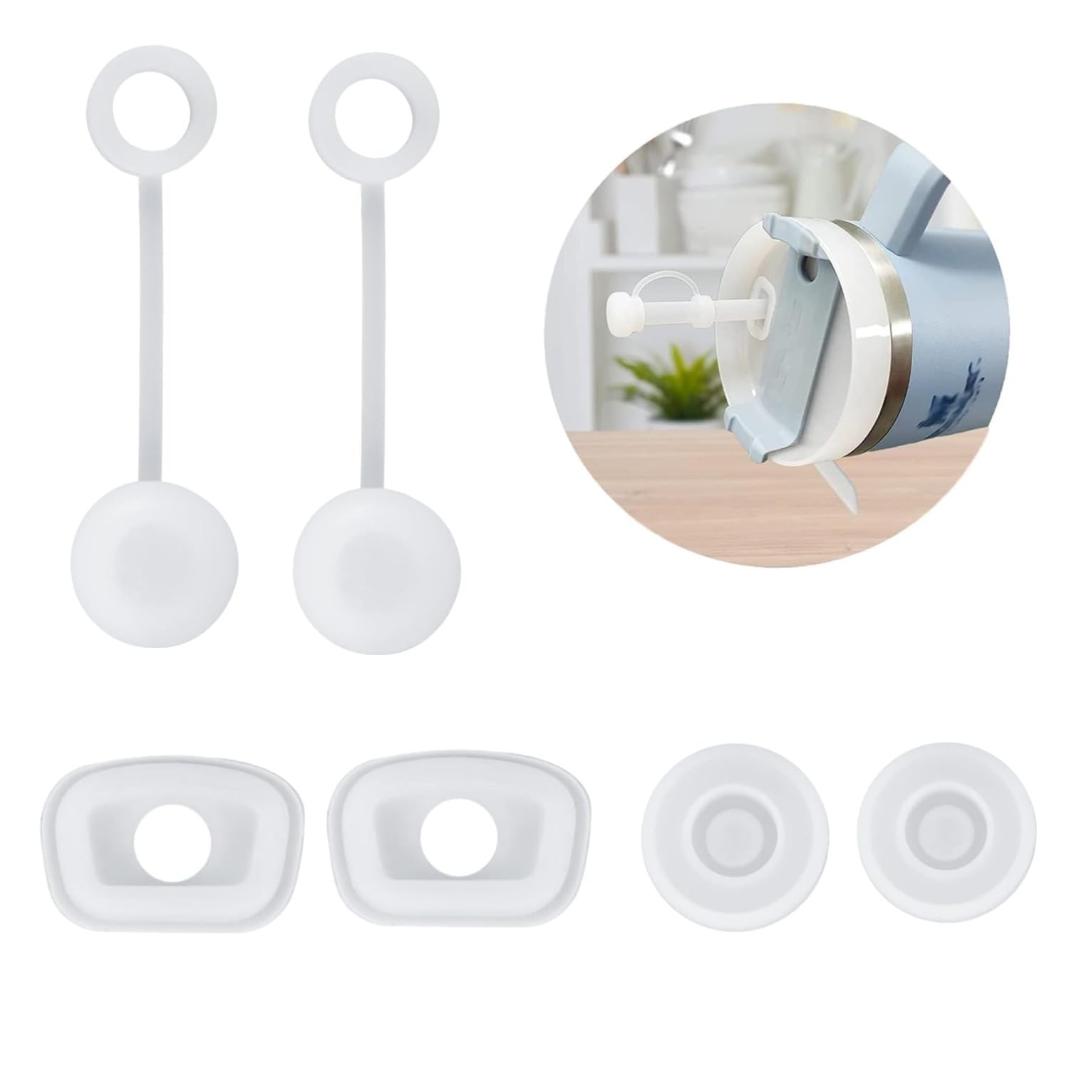 Silicone Tappo Fuoriuscita, 6 Tappi in Silicone a Prova di Fuoriuscite 40oz/30oz Riutilizzabili Trasparenti con Punta di Paglia per Accessori StanleyCups