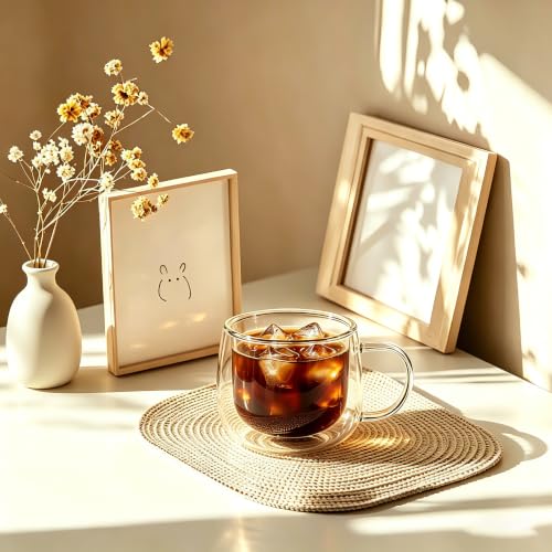 CNGLASS 8.5oz Double Walled Glass Coffee Mugs with Handle,Clear Espresso Cups for Latte,Cappuccino,Tea Bag,Set of 4 - image 4