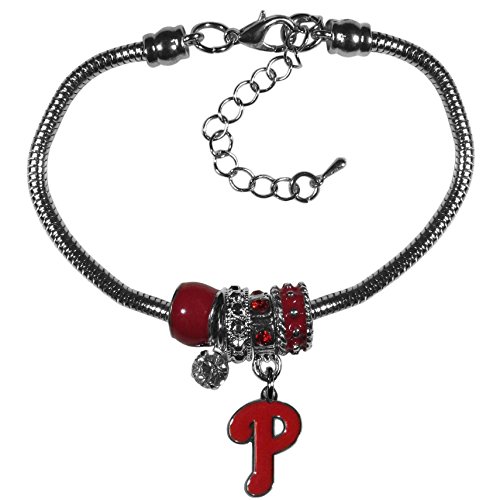 Siskiyou Gifts MLB Philadelphia Phillies Womens Bracelet Euro Bead Style, Team Colors, One Size