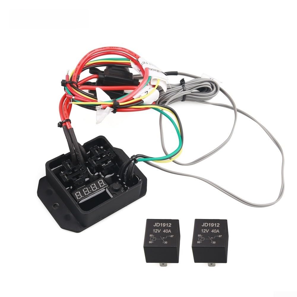 Kit de interruptor de controlador de ventilador dual digital de 12 V, con relé de 40 A y control de temperatura ajustable para sistemas de refrigeración de coche (1)