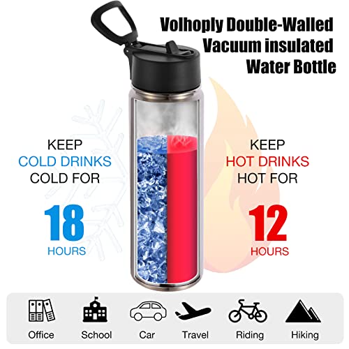 Volhoply Insulated Water Bottles With Straw Bulk 8 Pack, 22 Oz Stainless Steel Sports Bottle With Handle Lid, Vacuum Metal Travel Water Thermos With Wide Mouth, Reusable Cold Water Flask(Silver,8 Set) #TOP2