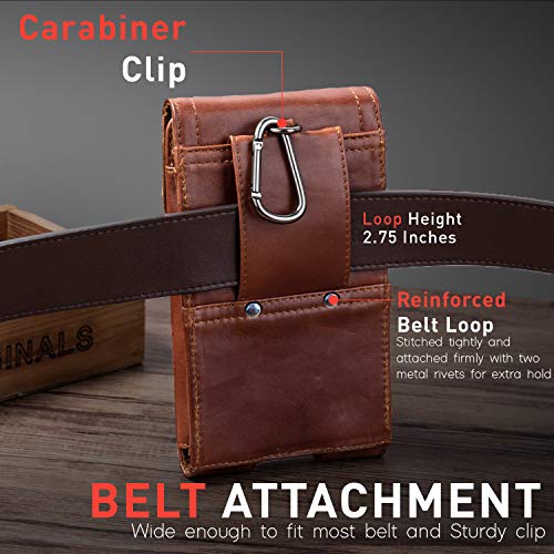 Hengwin Leather Cellphone Holster Case With Belt Clip Pouch Case For Iphone 11 Pro Max Xs Max Belt Holster Pouch Belt Loop Phone Holder For Men Vertical Samsung Galaxy Note 10 9 8 Plus Holster -Brown #TOP4