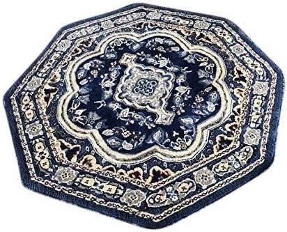 Miniatura 2 de emirates Alfombra tradicional persa octagonal azul oscuro, azul claro, marrón y gris, diseño 520 (4 pies x 4 pies)