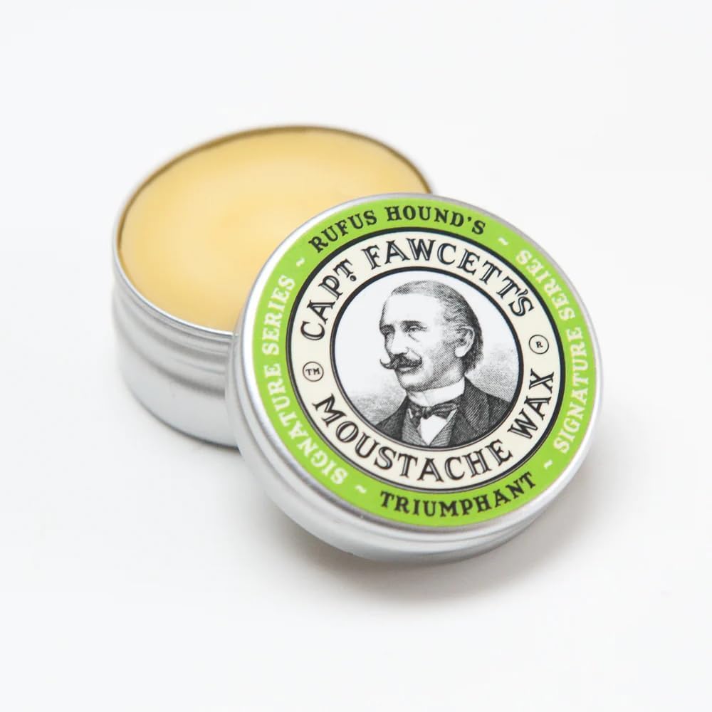 Captain Fawcett's Moustache Wax- Sandalwood scent - easy to use, with premium natural ingredients, for taming and shaping unruly beards, 15ml ℮ 0.5fl oz, ideal for professional and personal use, Made in the U.K.
