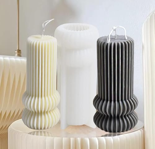 Topys Striped Pillar Aesthetic Molds, Cylindrical Tall Pillar Candle Mold, Ribbed Twist Geometric Abstract Decorative Striped Silicone Mold For Crafts Aromatherapy Candle Handmade Soap Making(5.3") #TOP1