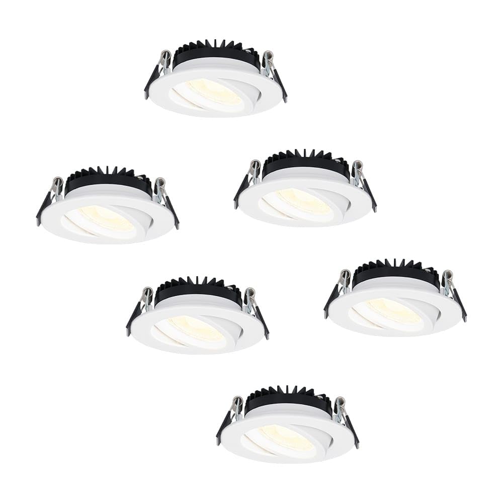 HOFTRONIC - Rome 6er LED Einbaustrahler 230V Ultra Flach Weiß (27mm Einbautiefe) Dimmbar und Schwenkbar IP44 Wasserdicht 2700K Extra Warmweiß 6x6W 6x500 Lm 40.000 Brennstunden