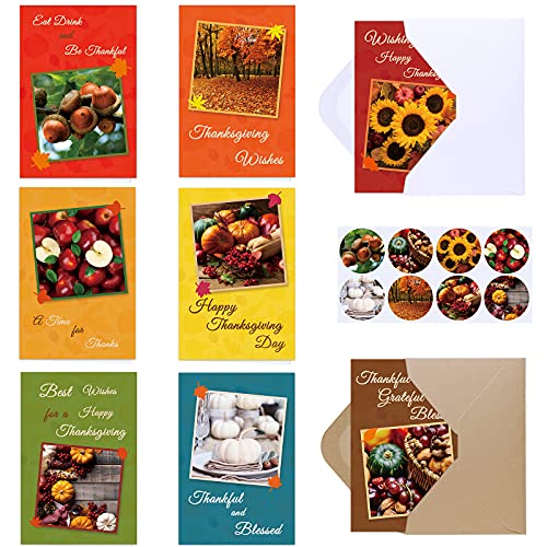 Winlyn 120 Sets Bulk Blank Thanksgiving Cards With Envelopes Stickers Assortment 8 Design Of Fall Pumpkin Leaf Photos Thank You Greeting Cards Note Cards For Fall Wedding Shower Thanksgiving Harvest #TOP6