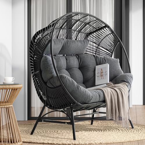 image for IRONCK 2 Person Egg Chair Outdoor Indoor, Oversized Double Wicker Loun