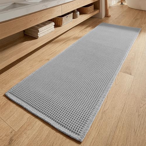 MIULEE Waffle Bathroom Runner Rugs Large Bath Mat 2'x5'(24"x60") Light Grey
