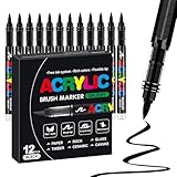 VAKKI 12 Pezzi di Pennarelli Acrilici Nero, 1-6 mm Pennarello Impermeabile nero per Legno, Tela, Pietra, Plastica, Abbigliamento, Tessuti e Textile, Pennarello Permanente Nero a Base di Vernice