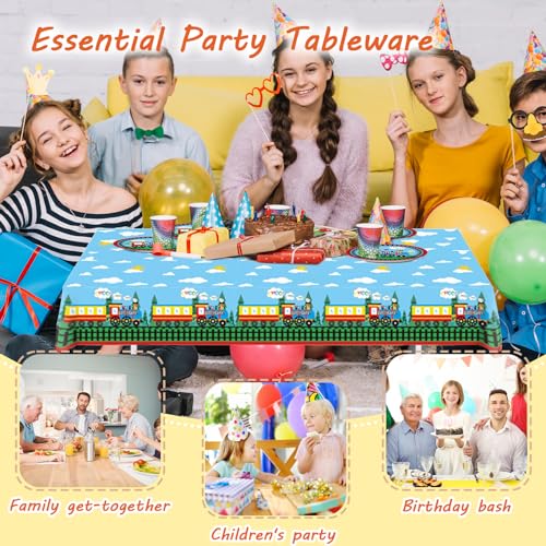 Zug Geburtstag Party Geschirr, 49Pcs Partygeschirr KinderGeburtstag, Zug Party Geschirr, Pappbecher Teller Servietten Tischdecken Tischdeko für 16 Gäste, Geburtstag Deko Partygeschirr Set