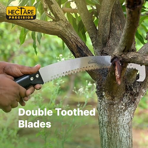 Image of HECTARE Q'neck Pruning Saw - Precision Branch Cutter with Stainless Steel Blade & Plastic Handle for Efficient Gardening & Tree Trimming, Silver & Black
