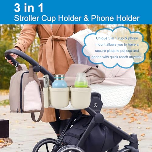 Image of Accmor Stroller Cup Holder with Phone Holder, Bike Cup Holder, Universal Cup Holder for Uppababy Nuna Doona Strollers, 2-in-1 Cup Holder for Walker, Wheelchair, Scooter