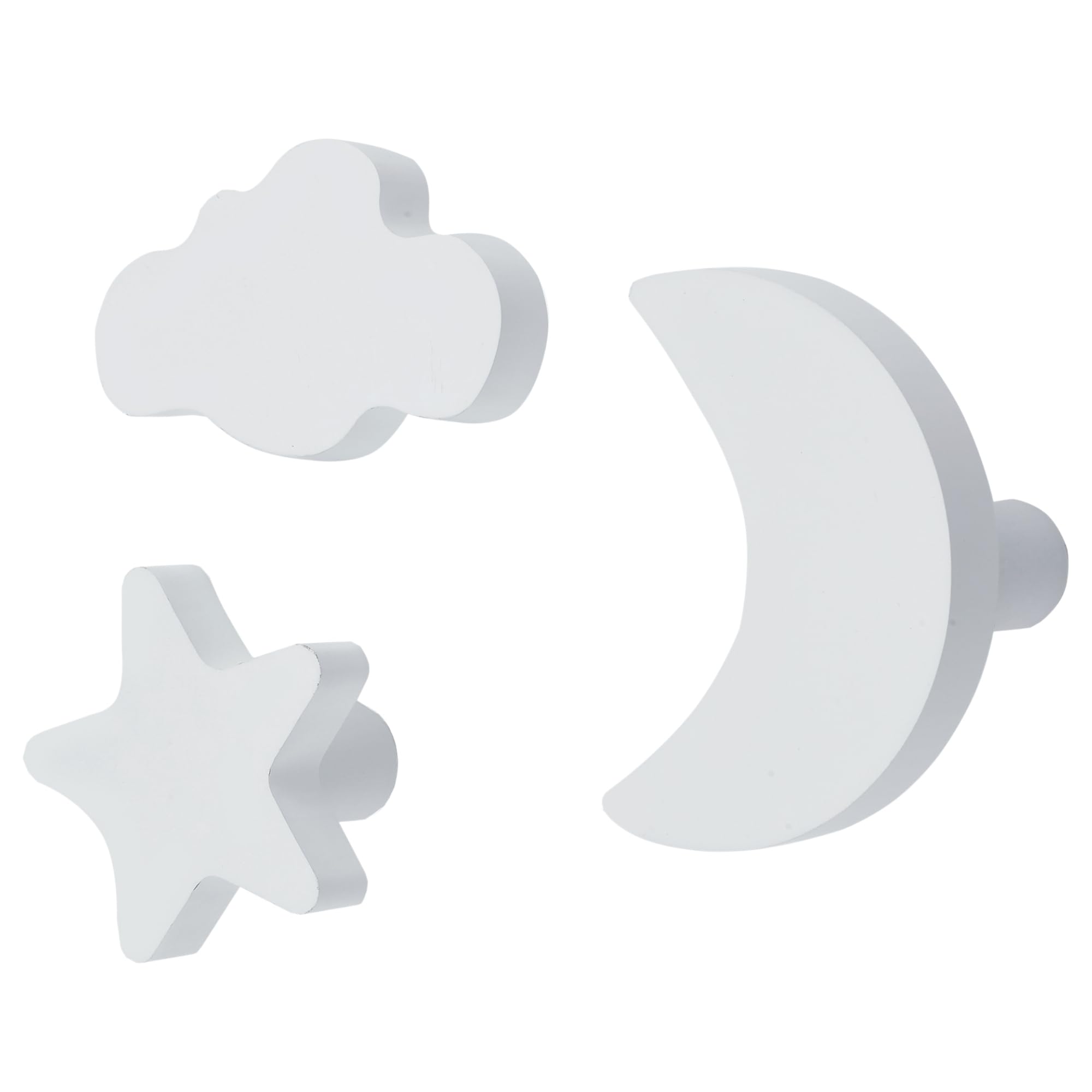keypak Moon & Star Shapes Wall Mounted Wooden Coat Hooks - 3 White Clothes Hooks - for Kids Bedrooms, Baby Nurseries