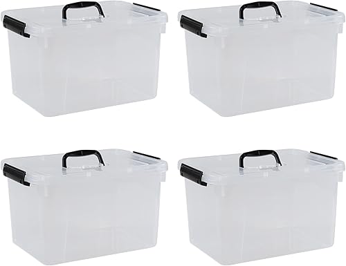 Caja de almacenamiento de plástico de 10 litros, paquete de 4 contenedores de almacenamiento con cierre transparente con tapas