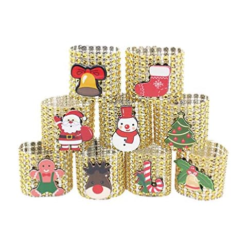 Amosfun 9pcs anillos de servilleta de navidad servilleteros de malla de diamantes de imitación de cristal decoraciones de mesa de cena de navidad suministros de fiesta Cover