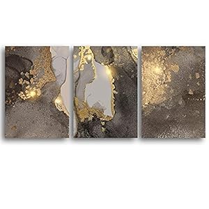 Wall Art Marmer Canvas Schilderij Moderne Nordic   Abstracte Goudfolie Zwart Grijs Foto Print Woonkamer Home Decor (50X70) X3 Unframed