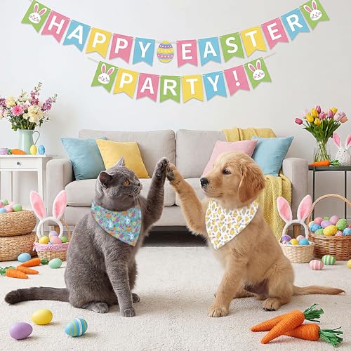 Image of Abbylike 50 Pcs Spring Dog Bandanas Bulk Bunny Egg Carrot Bandanas for Dogs Triangle Kerchief Bibs Scarf Set for Pet Easter Costume Photo Props Accessories Pet Shops, 25 Styles (19.7 x 13.8 x 13.8)