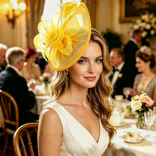 Image of DRESHOW Women Fascinator Hats Tea Party Hat Vintage Pillbox Hat Headband for Cocktail