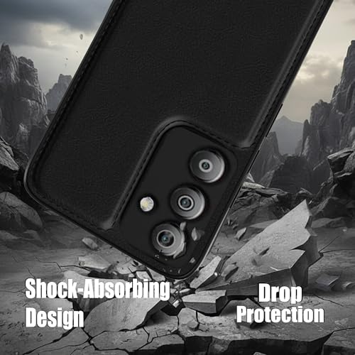 Image of Leather Case for Samsung Galaxy A14 Premium Protective Stylish Slim Cover with Shockproof Raised Edges Black