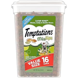 TEMPTATIONS MIXUPS Crunchy and Soft Cat Treats Catnip Fever Flavor, 16 oz. Tub