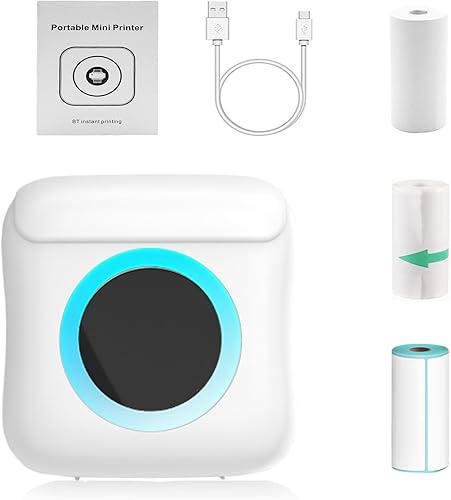 Miniatura 8 de Mini impresora, impresora portátil Bluetooth sin tinta con papel adhesivo y bolígrafo de color, cápsulas de impresión para fotos, recibos, notas,