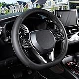 SEG Direct D Shaped Steering Wheel Cover for 14.5-15 inch Flat Bottom Wheels, Breathable Perforated Microfiber Leather, Anti-Slip Grip, Universal Fit for Cars & SUVs, Black