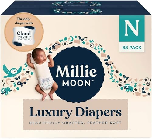 Image of Millie Moon Luxury Diapers - Ultra Soft Cloud Touch Disposable Diapers with 12 Hour Absorbency & Wetness Indicator (N - 88ct)