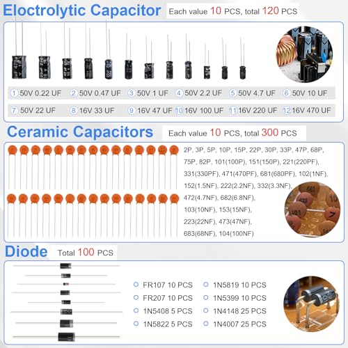 Electronic Component Kit, 1780 Pcs DIY Electronics Kit with Resistors,Capacitor,LED Diodes,Transistors,Dupont Wire,Breadboard,PCB,Potentiometer,Triode,IC,Crystal Oscillator,Buzzer,Switch,Motor,Speaker - Image 5