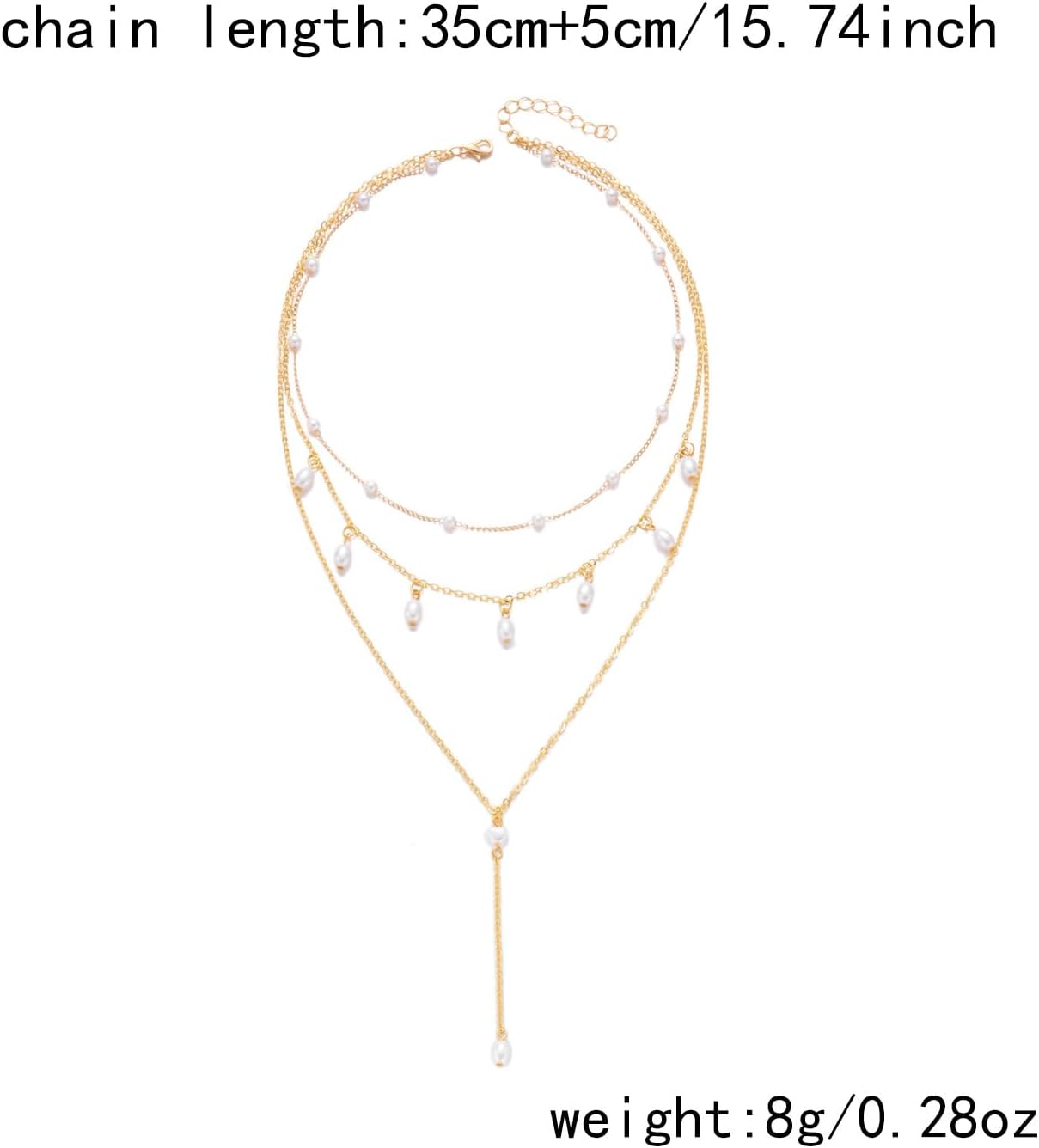 Gold Baroque Pearl Necklaces for Women Layered Beaded Pearl Necklaces Irregular Pearls Choker Necklace Pearls Y Shape Long Chain Necklace Boho Fashion Jewelry for Women - Image 4