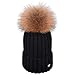 SOMALER Womens Pom Pom Knit Beanie Hats-Real Fox Fur Winter Wool Black Cuff Cap