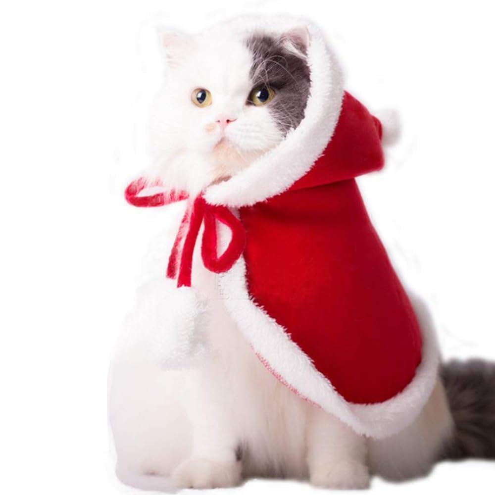 ANIAC Pet Christmas Costume Poncho Cape with Hat Santa Claus Cloak for Cats and Small Dogs Red Christmas Dog Costume Holiday Cat Outfit (Small)…
