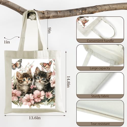 Cat Women Canvas Tote Bag - Cute Aesthetic Reusable Grocery Shoulder Bags for Gifts, Shopping, Travel, Vacation2