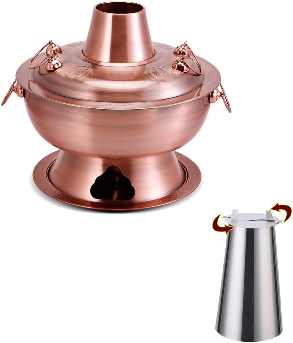 Old Beijing Copper Hot Pot,Chinese Charcoal Hot Pot - 12.5IN Large Family-Friendly Mongolian Style, Ideal for 4-6 Person Gatherings & Outdoor Dining