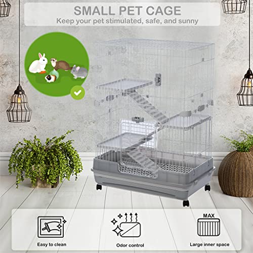4 Tier Steel Deluxe Small Animal Pet Cage, Large Adjustable Metal Ferret Chinchilla Rat Cage Small Animal Cage With Lockable Casters Grilles Pull-Out Tray For Squirrel/ Guinea Pig/ Bunny/ Cat/ Rabbit #TOP3