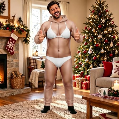 3D Printed Novelty Ugly Onesie For Men Zip Up Hooded Cosplay Jumpsuit - image 7