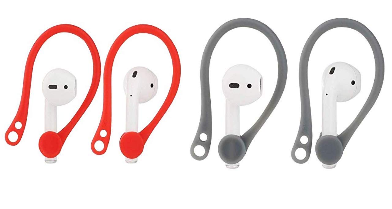 MXVOLT Earhooks Compatible with AirPods 2 AirPods 1 Anti-Lost Secure Earhook Holder Ear Attachment Loops Earbud Sports Earhook Hooks Pack of Two (Red and Gray)