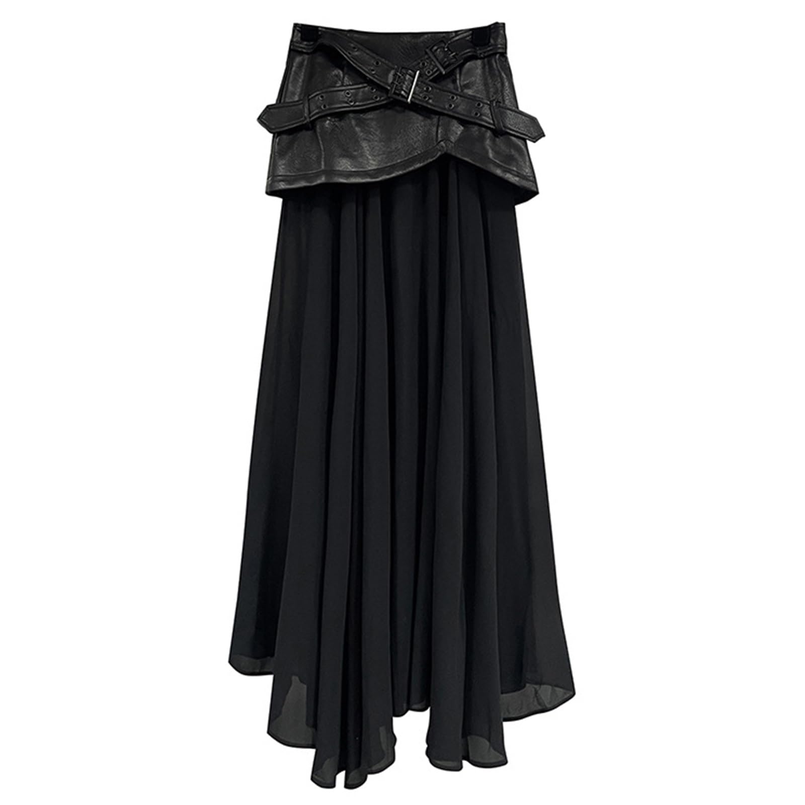 Gonna A Trapezio A Vita Alta Da Donna,Patchwork In Pelle,Orlo A Tromba