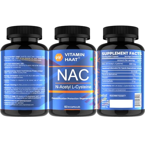 Image of NAC Supplement 600mg | N Acetyl L Cysteine Capsules | Glutathione Precursor | Antioxidant & Respiratory Wellness Support | 60 Capsules by VitaminHaat