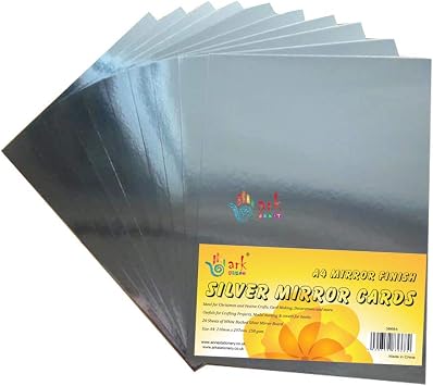 A4 250gsm Silver and Gold Shimmering Mirror Finish Mirror Cards Silver - [PK-20]