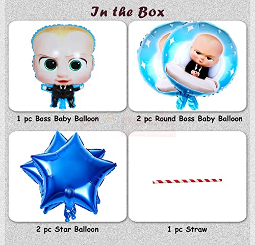 Image of Propsicle Birthday Boss Baby Decorations Foil Blue Balloon Pack of 5 Set For Boss Baby Theme Kids Party Prince Kids Helium Foil Balloon Item.