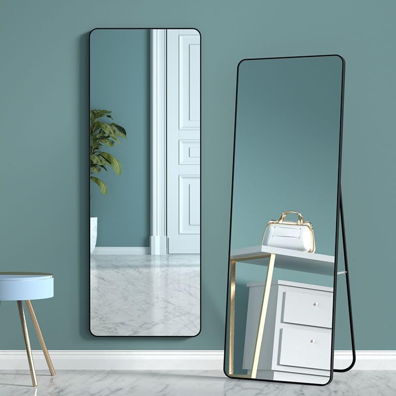 ORCHID M® Dressing Mirror Full Length Mirror,150 x 40 cm,Hanging Vertical Or Inclined Floor Mirror (With Bracket), Bedroom Mirror, Wall Mounted Mirror, Aluminum Alloy Frame (Black)